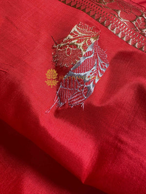 Red Pure Katan Silk Handloom Banarasi Saree - All Over Kadhua Motifs