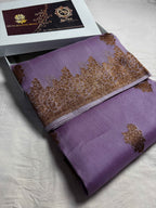 Mauve Pure Kora Silk Handloom Banarasi Saree - All Over Kadhua Motifs