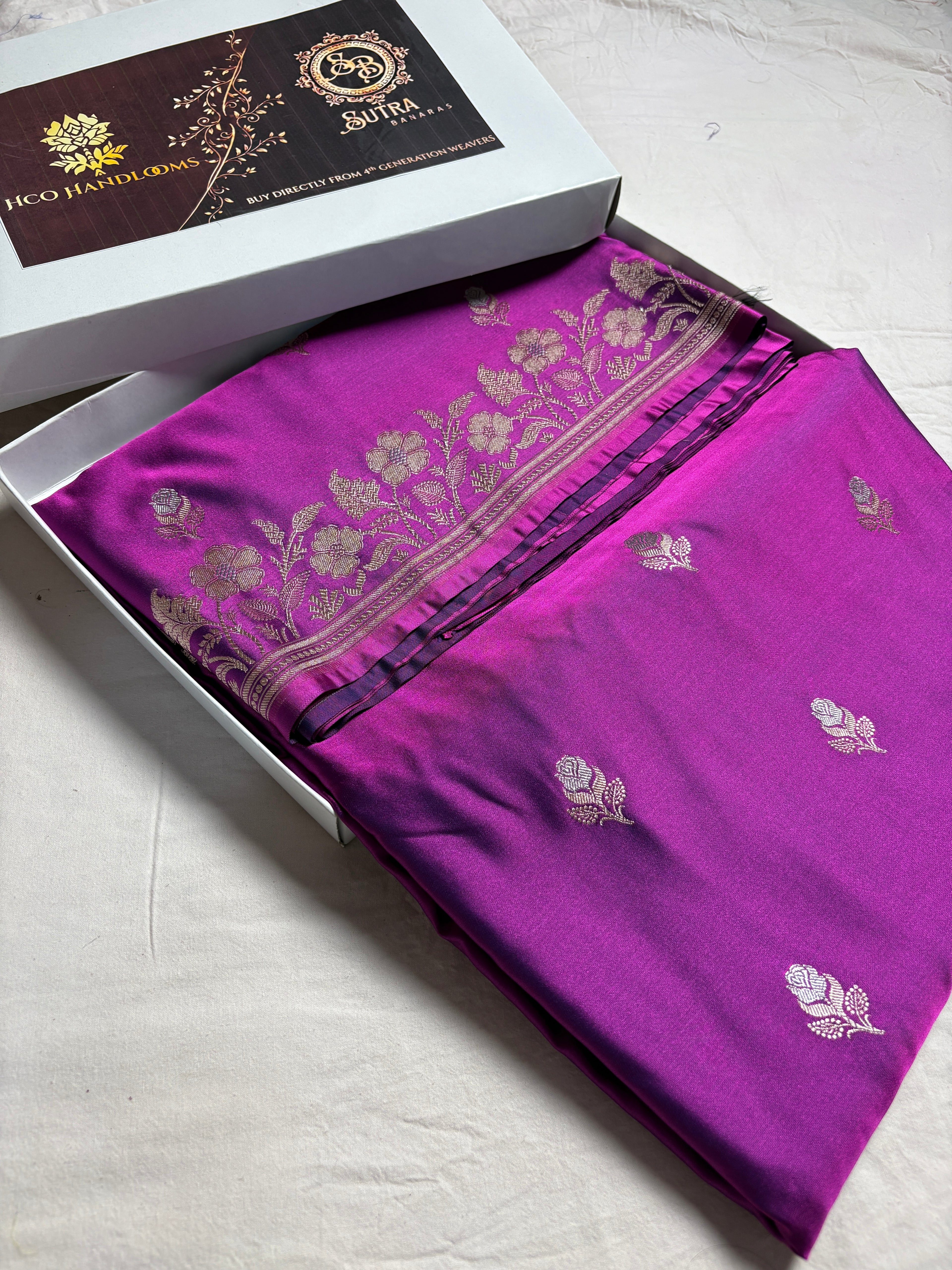 Premium Mashru Katan Silk Floral Motifs Banarasi Saree