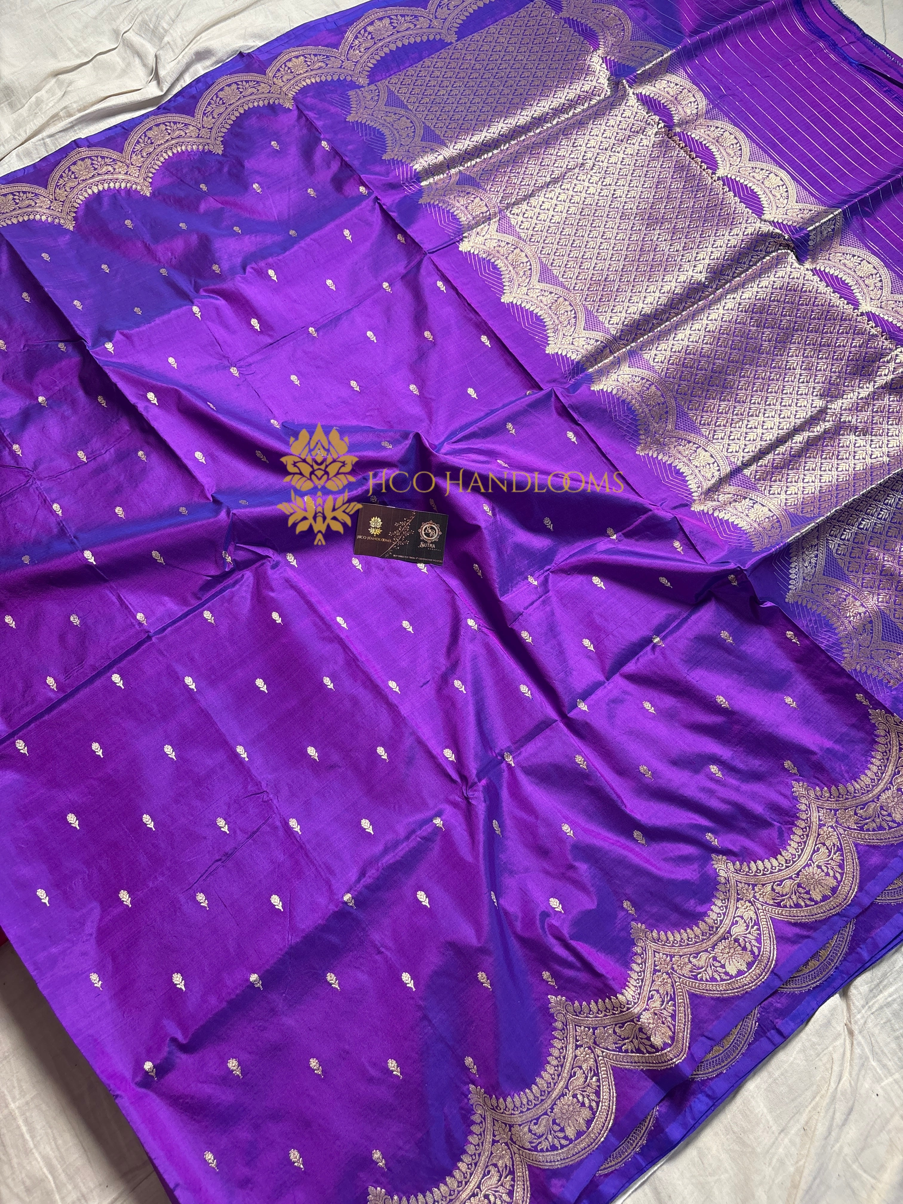 Purple Pure Katan Silk Handloom Banarasi Saree - All Over Kadhua Motifs