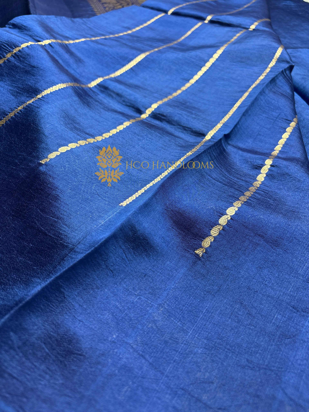 Blue Pure Mango Katan Silk Handloom Banarasi Saree - All Over Chand Tara Motifs