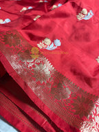 Red Pure Katan Silk Handloom Banarasi Saree - All Over Kadhua Motifs