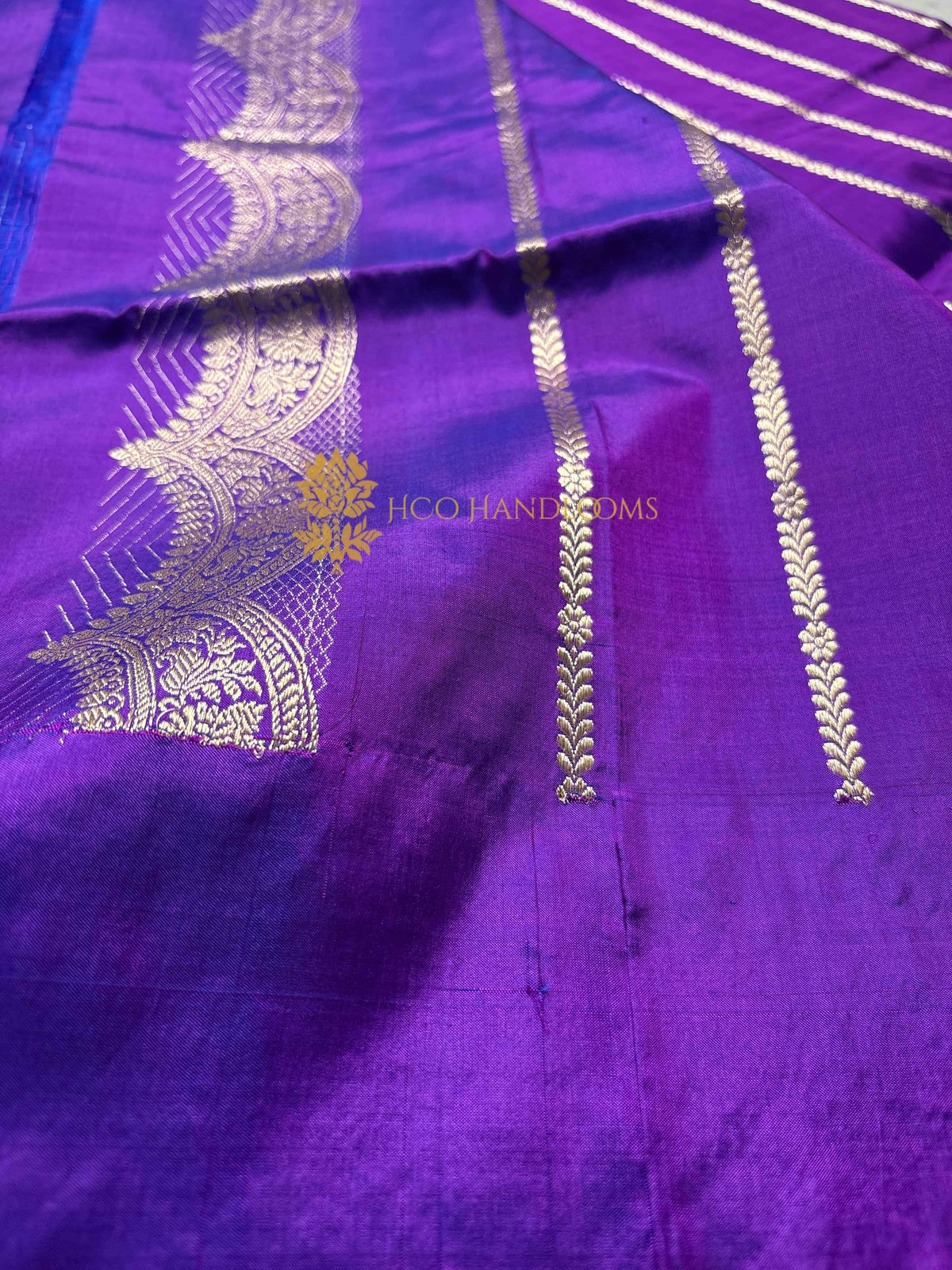 Purple Pure Katan Silk Handloom Banarasi Saree - All Over Kadhua Motifs