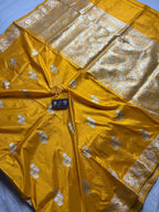 Mustard Pure Katan Silk Handloom Banarasi Saree - All Over Kadhua Motifs