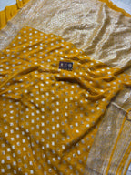 Gold Pure Khaddi Georgette Silk Handloom Banarasi Saree - Silver Zari