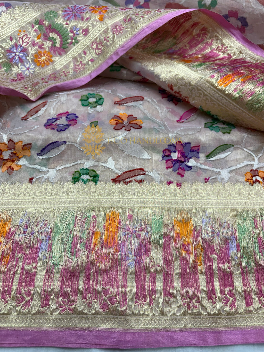 Pure Kora Tissue Jamdani Handloom Banarasi Saree