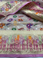 Pure Kora Tissue Jamdani Handloom Banarasi Saree