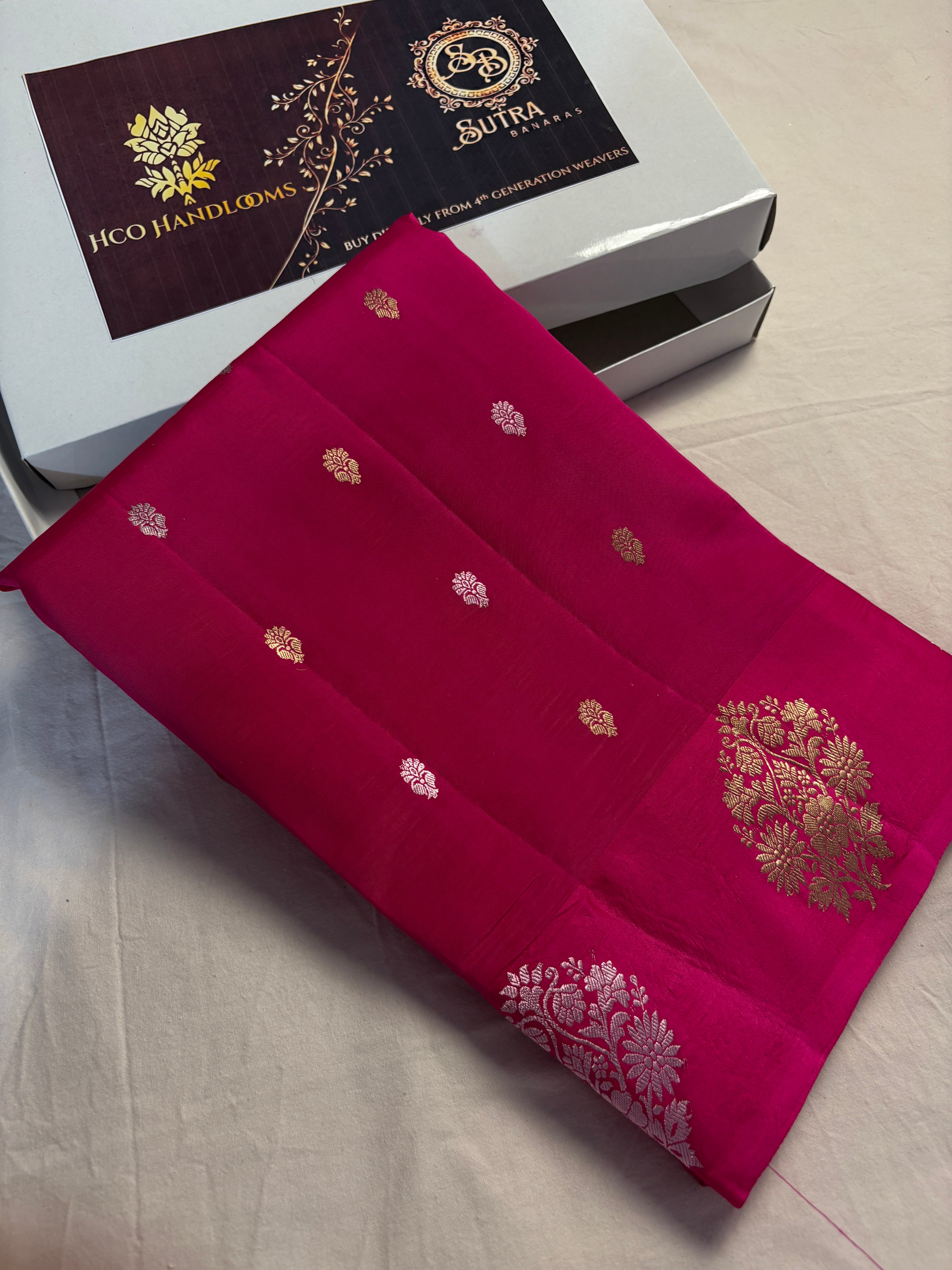 Pure Raw Mango Silk Handloom Banarasi Saree - All Over Kadhua Motifs
