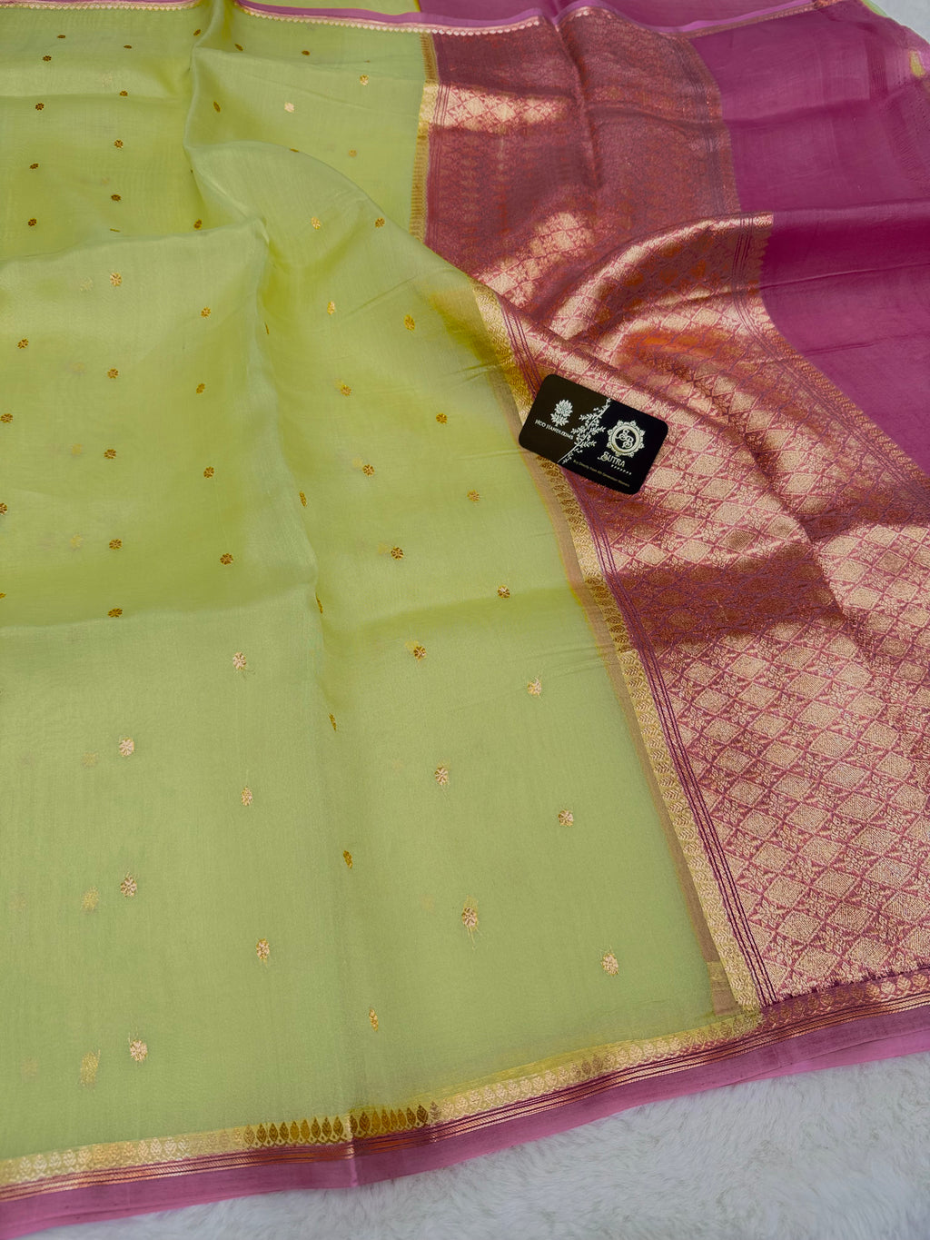 Pure Kora Silk Handloom Banarasi Saree - All Over Small Buti