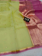 Pure Kora Silk Handloom Banarasi Saree - All Over Small Buti