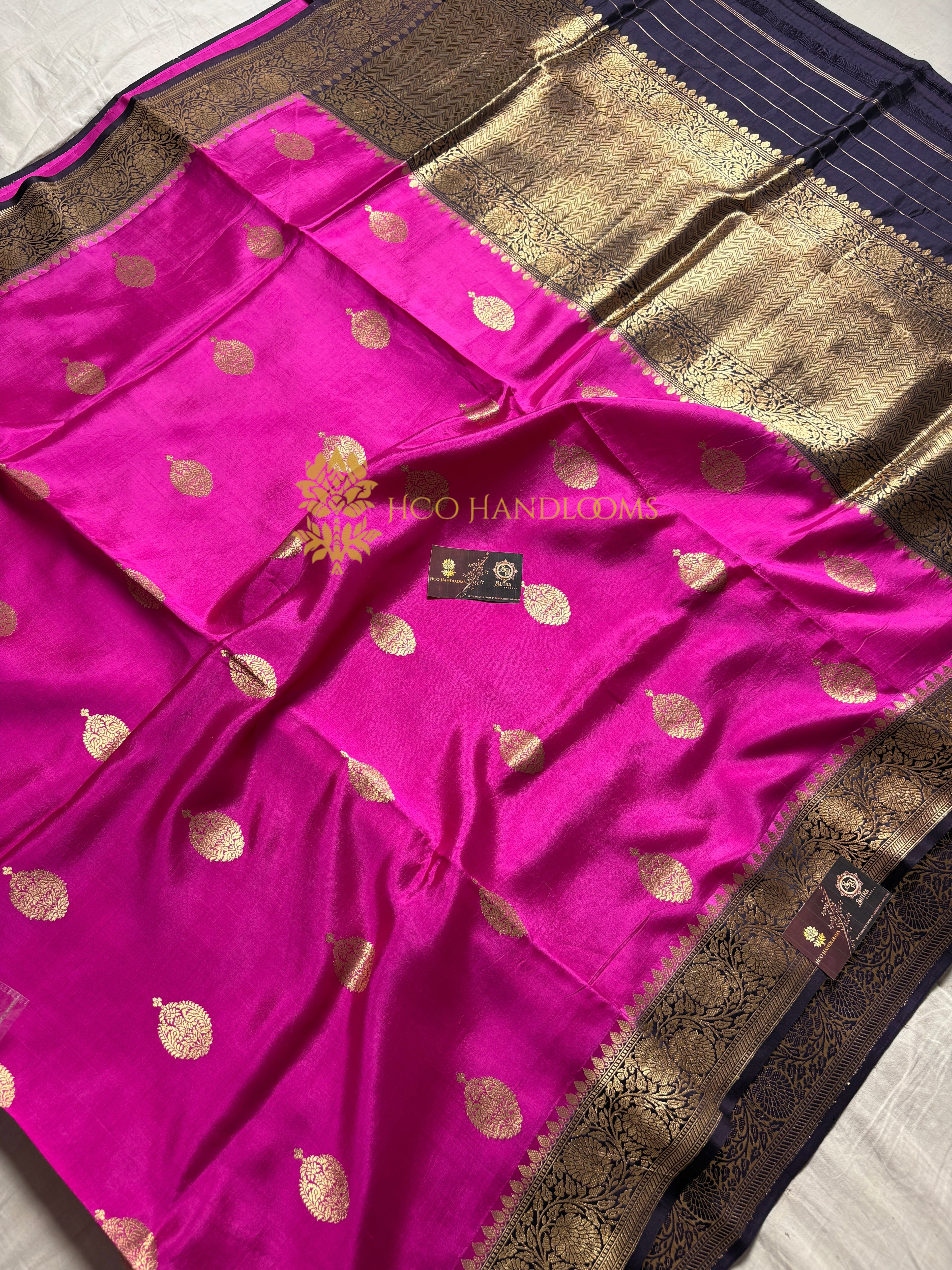 Pink Pure Mango Katan Silk Handloom Banarasi Saree - All Over Kadhua Motifs
