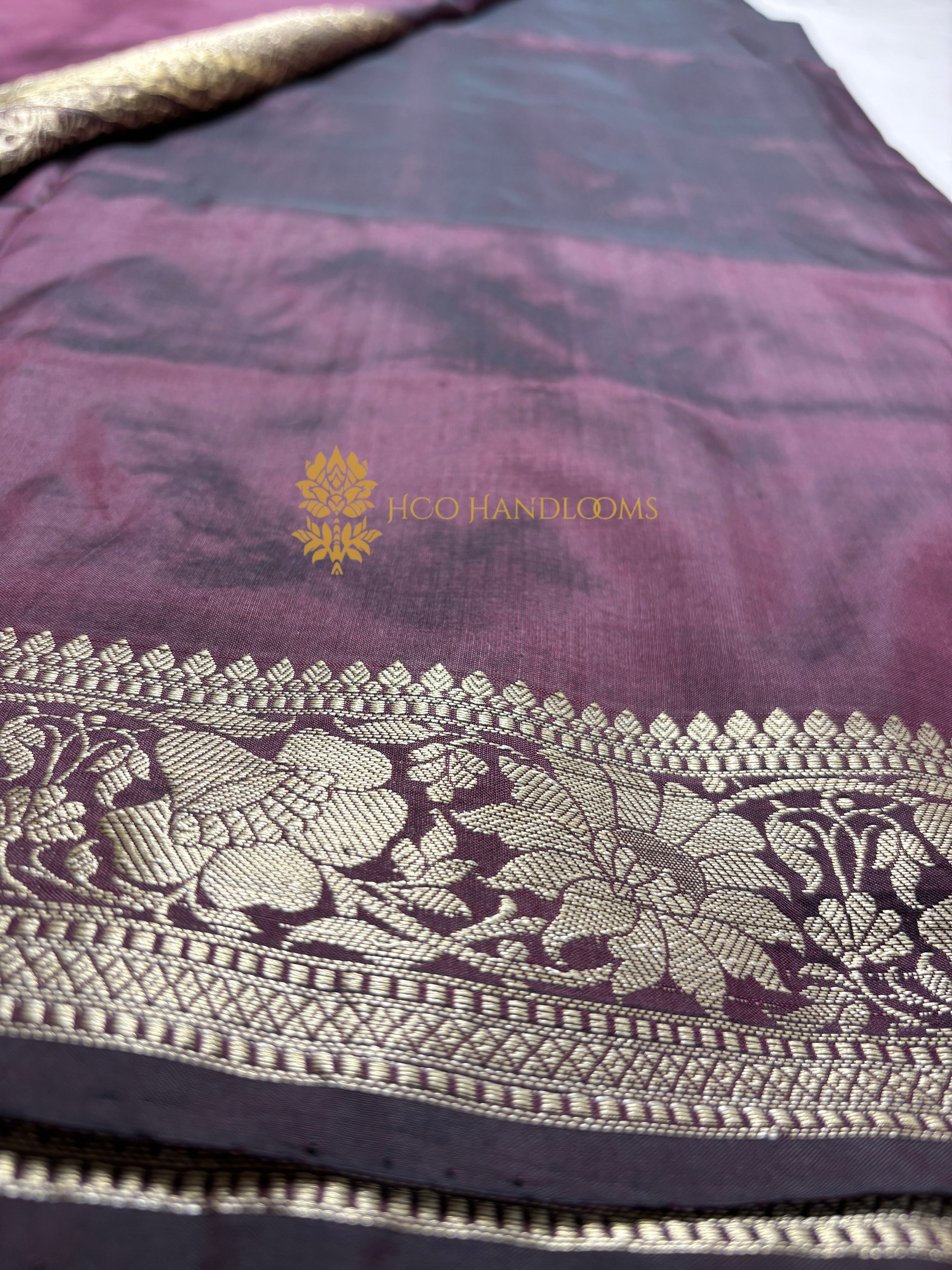 Wine Pure Katan Silk Handloom Banarasi Saree - All Over Kadhua Motifs