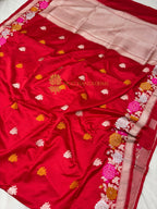 Premium Mashru Katan Silk Meenakari Floral Motifs Banarasi Saree