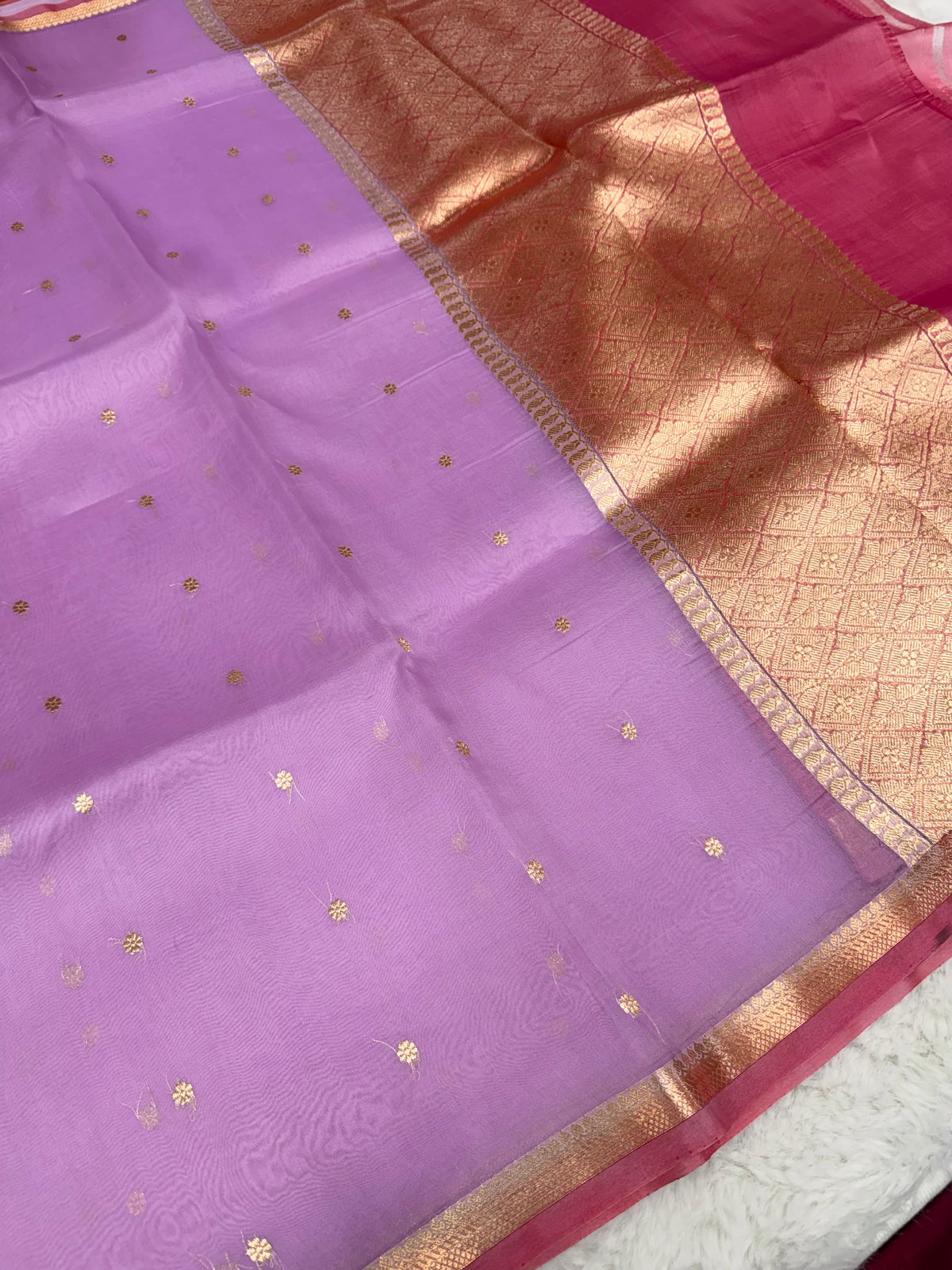Pure Kora Silk Handloom Banarasi Saree - All Over Small Buti
