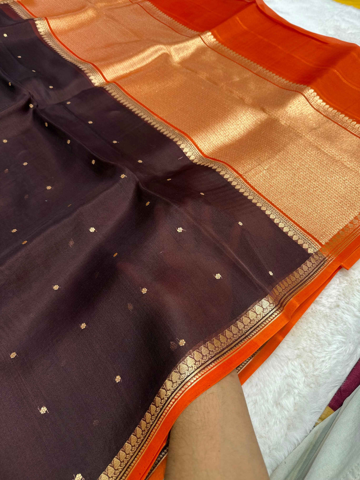 Pure Kora Silk Handloom Banarasi Saree - All Over Small Buti