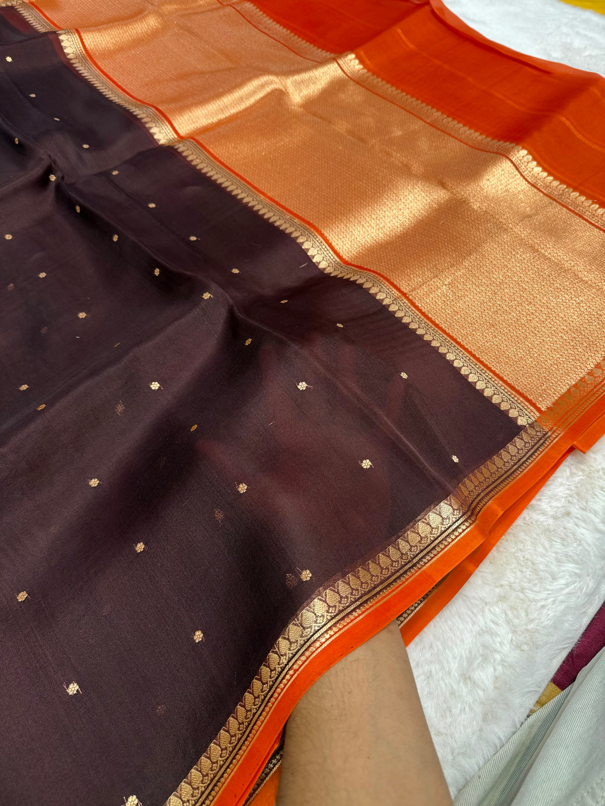 Pure Kora Silk Handloom Banarasi Saree - All Over Small Buti