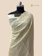 Ivory Premium Cotton Jamdani Banarasi Saree - All Over Tanchui Motifs