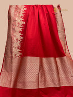 Regal Red Premium Mashru Katan Silk Banarasi Saree - Ganga Ghat Design