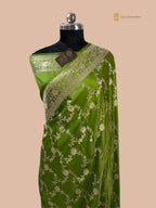 Dual Shade Green Premium Mashru Katan Silk Banarasi Saree - All Over Jaal