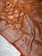 Orange Premium Mashru Katan Silk Banarasi Saree - All Over Jaal