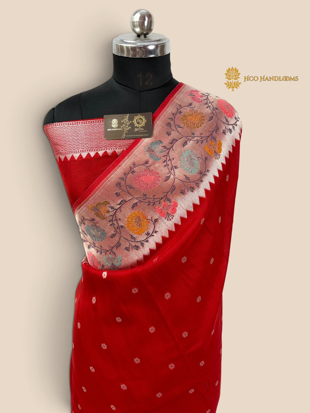 Red Matka Tussar Silk Banarasi Saree - All Over Motifs & Paithani