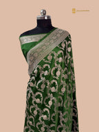 Dual Shade Green Premium Mashru Katan Silk Banarasi Saree - All Over Jaal