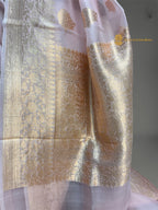 Regal Baby Pink Pure Kora Silk Handloom Banrasi Saree - All Over Kadhua Motifs