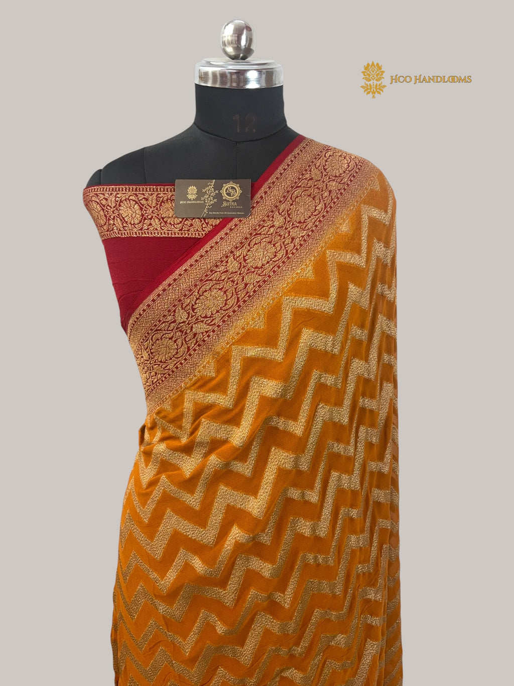 Contrast Pure Khaddi Georgette Silk handloom Banarasi Saree - Water Zari