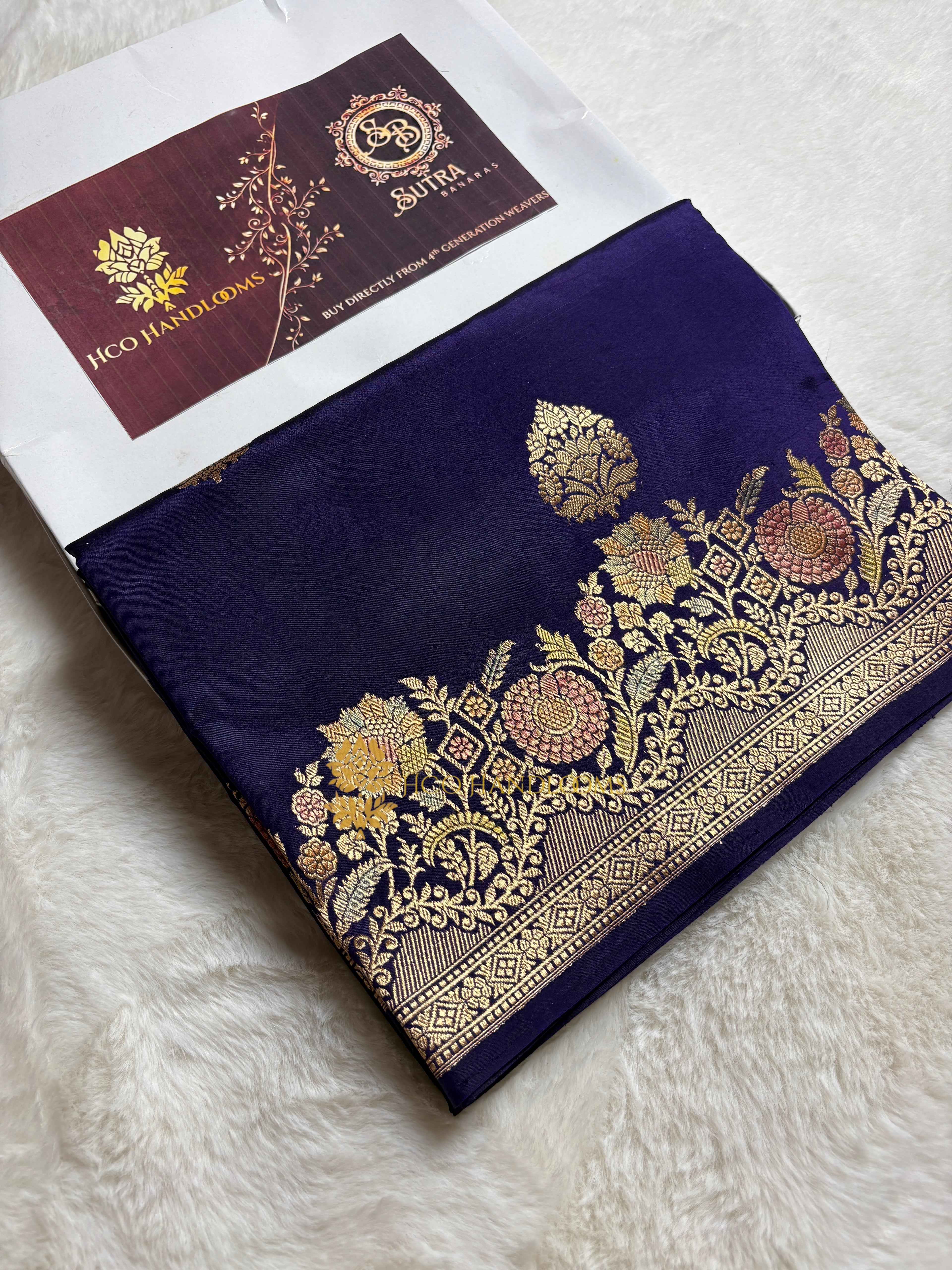 Pure Mango Katan Silk Handloom Banarasi Saree - All Over Kadhua Motifs