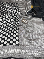 Black Pure Khaddi Georgette Silk handloom Banarasi Saree - Water Zari