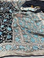 Black Pure Khaddi Georgette Silk Meenakari Handloom Banarasi Saree - Water Zari