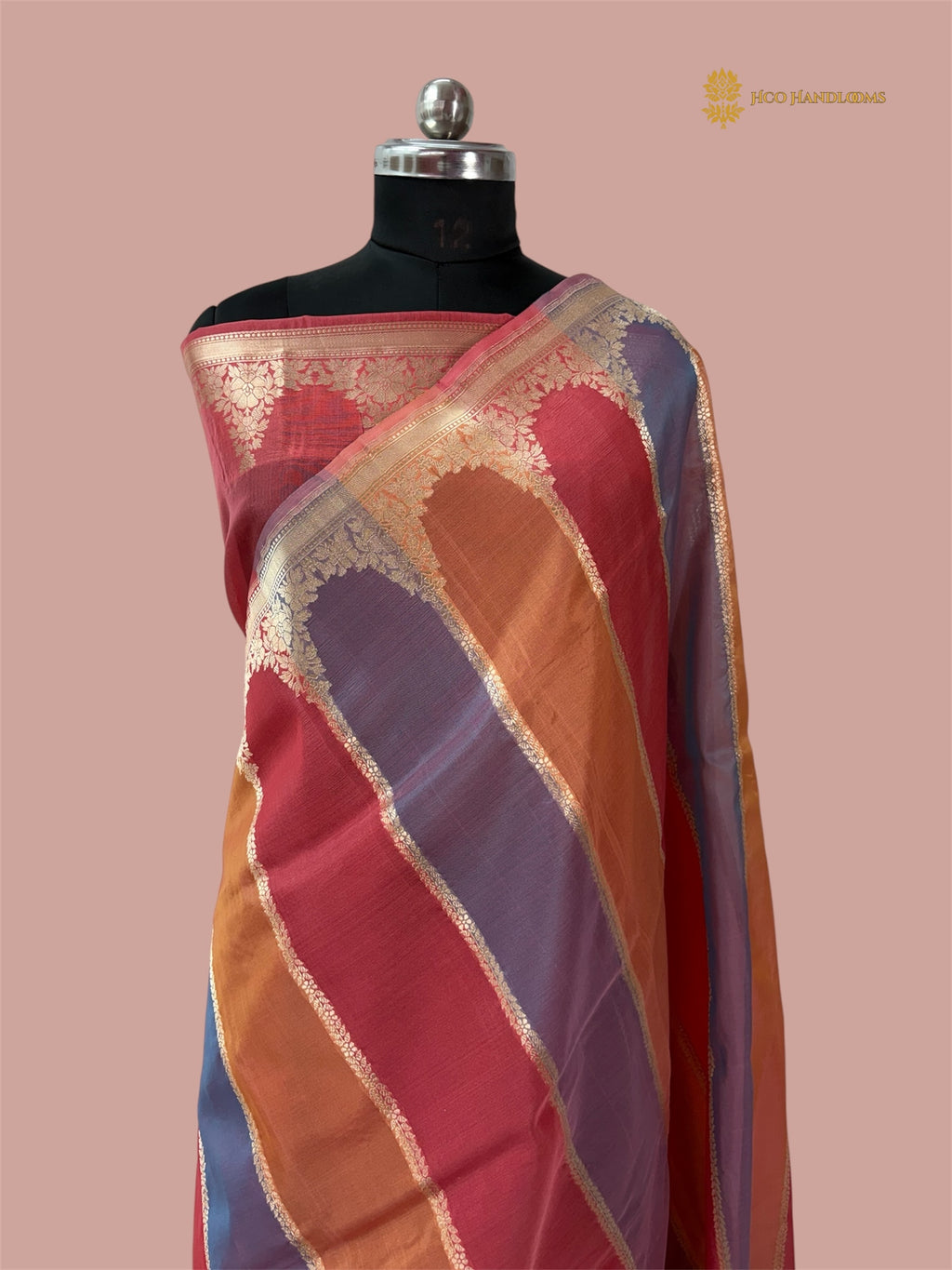Rangkat Pure Kora Silk Handloom Banarasi saree - All Over Stripes