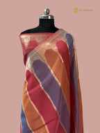 Rangkat Pure Kora Silk Handloom Banarasi saree - All Over Stripes