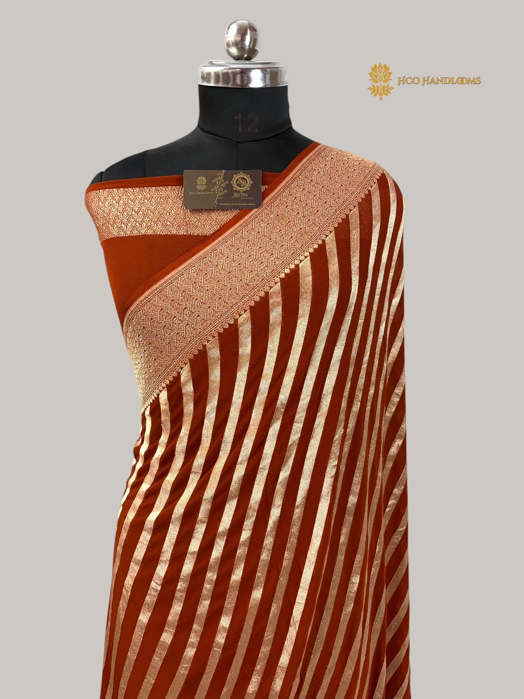 Pure Khaddi Georgette Silk handloom Banarasi Saree - Water Zari