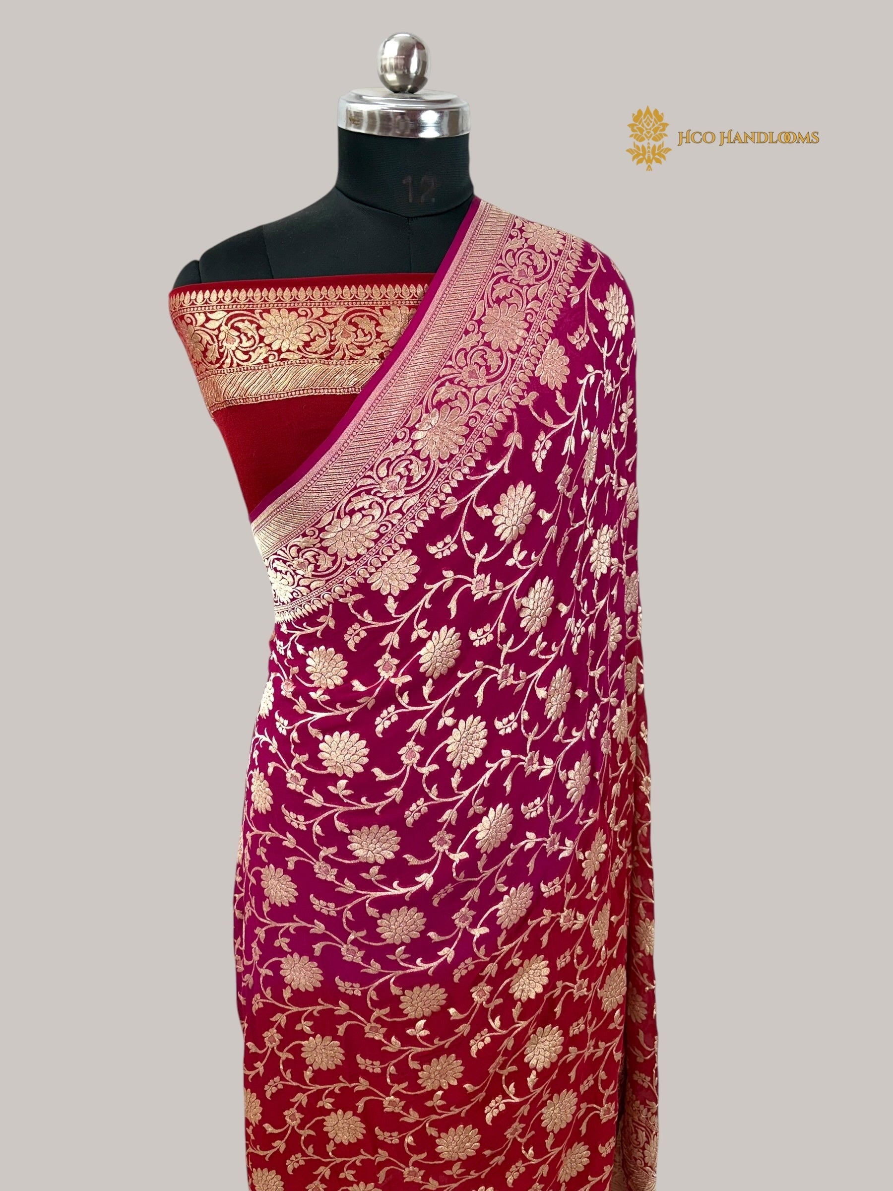 Shaded Pure Khaddi Georgette Silk Handloom Banarasi Saree - Water Zari