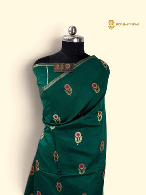 Green Pure Mango Katan Silk Handloom Bnarasi Saree - All Over Meenakari Motifs