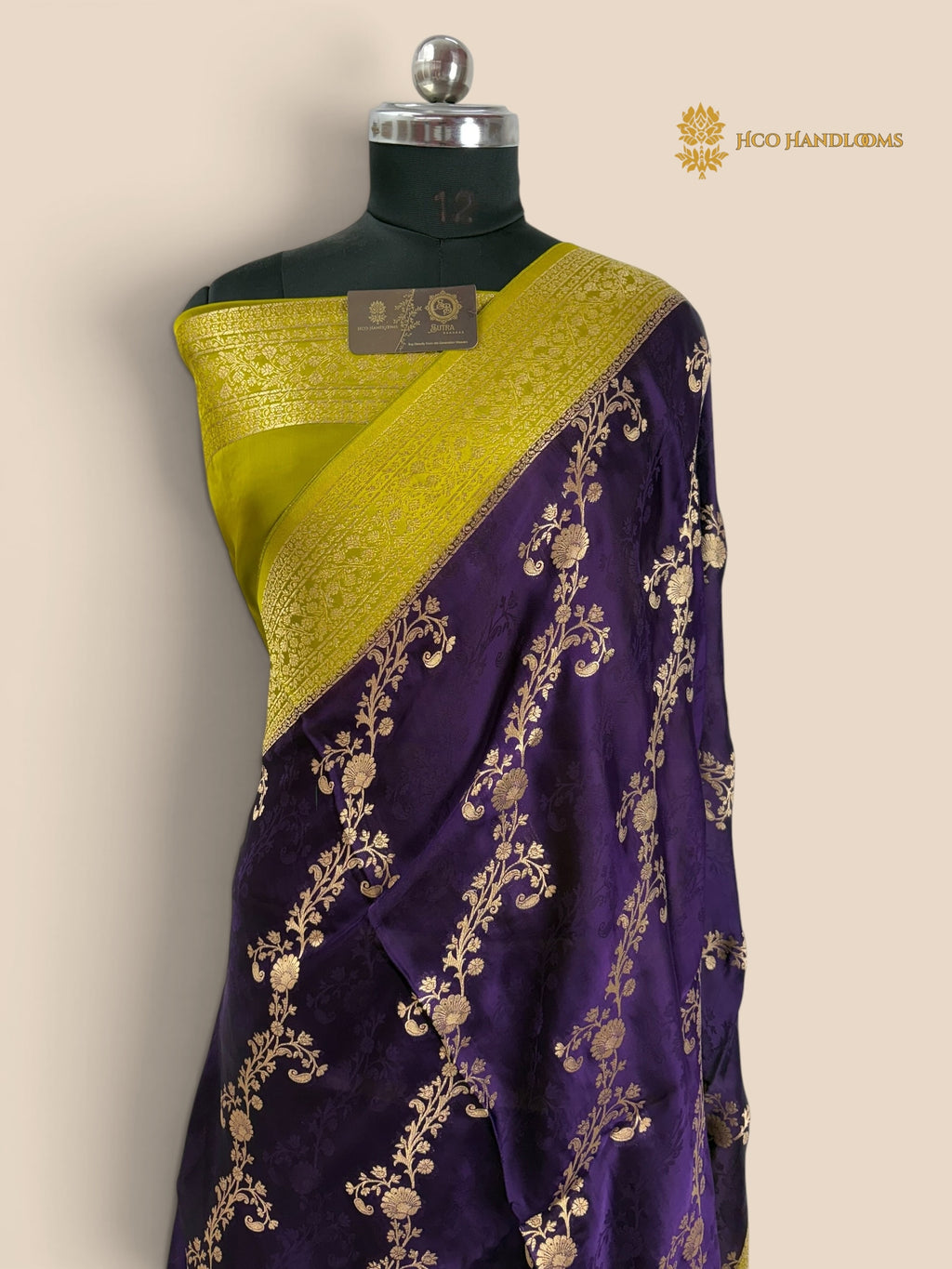Premium Mashru Crepe Silk Banarasi Saree - All Over Floral Diagonal