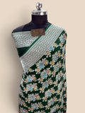 Green Pure Khaddi Georgette Silk handloom Banarasi Saree - Water Zari