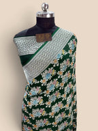 Green Pure Khaddi Georgette Silk handloom Banarasi Saree - Water Zari