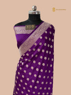 Regal Purple Premium Mashru Katan Silk Banarasi Saree - All Over Floral Motifs