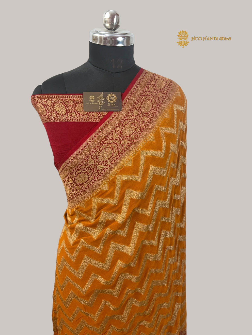 Contrast Pure Khaddi Georgette Silk handloom Banarasi Saree - Water Zari
