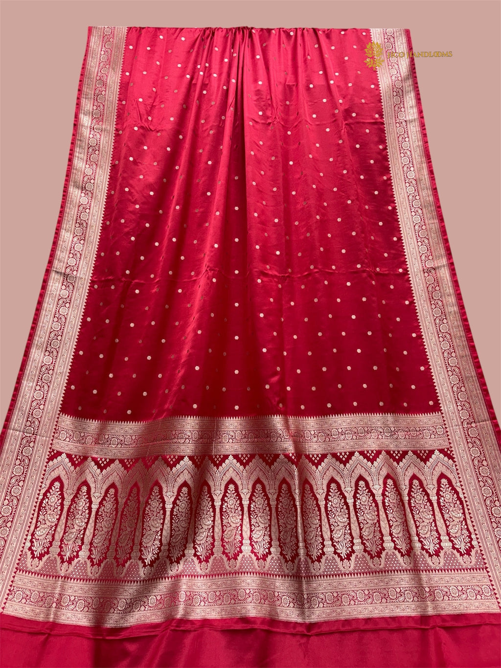 Regal Red Premium Mashru Katan Silk Banarasi Saree - All Over Small Booti
