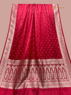 Regal Cherry Red Premium Mashru Katan Silk Banarasi Saree - All Over Small Booti