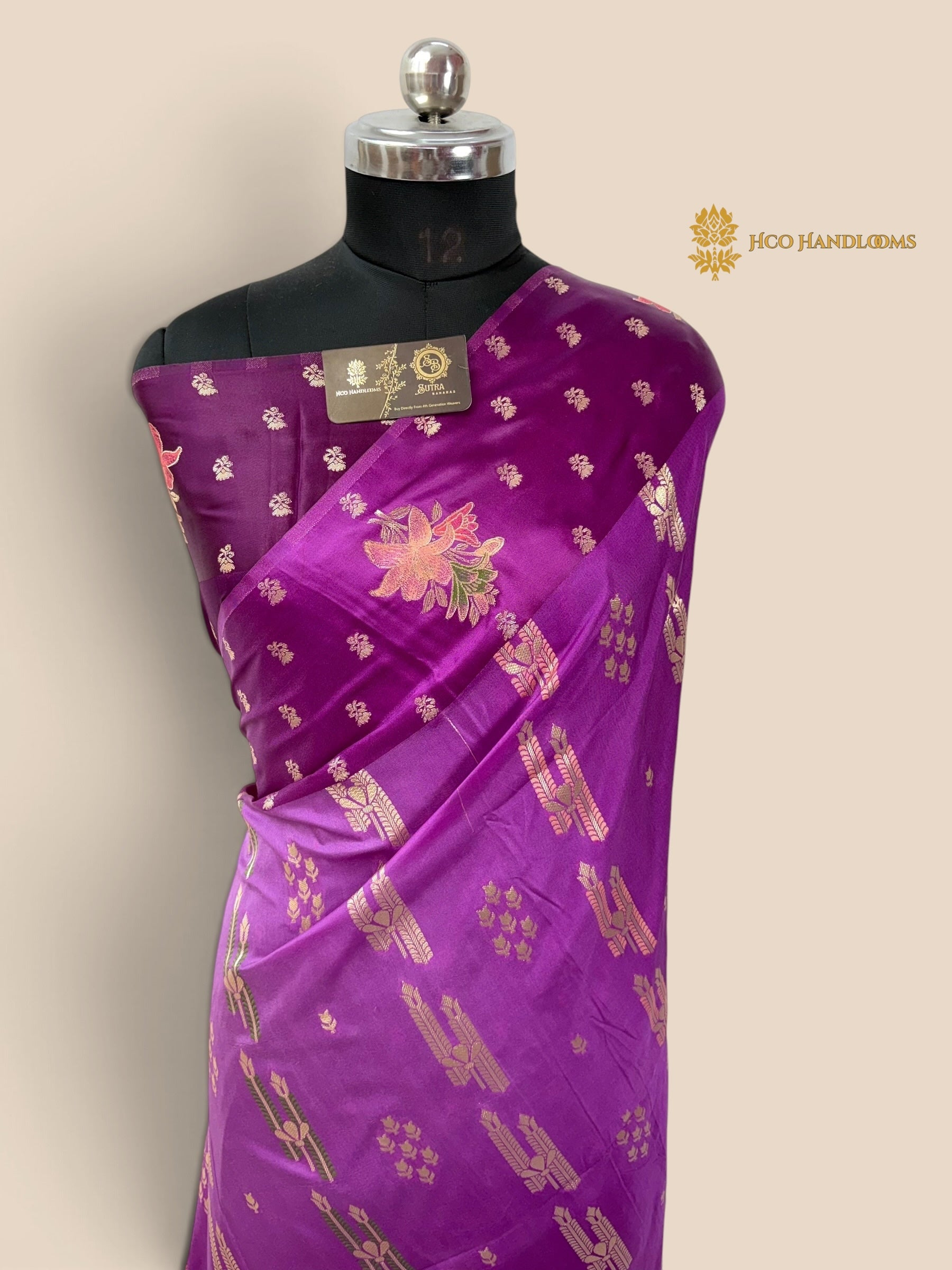 Purple Gradient Premium Soft Silk Banarasi Saree - All Over Meenakari Motifs