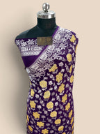 Purple Pure Khaddi Georgette Silk handloom Banarasi Saree - Silver Zari
