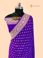 Purple Pure Khaddi Georgette Silk Handloom Banarasi Saree