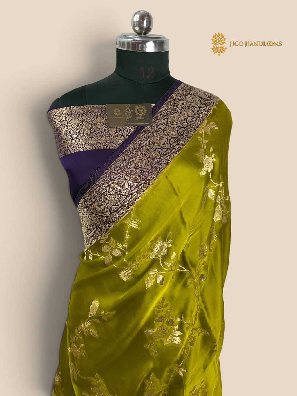 Premium Mashru Crepe Silk Banarasi Saree - All Over Floral Jaal