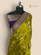 Premium Mashru Crepe Silk Banarasi Saree - All Over Floral Jaal