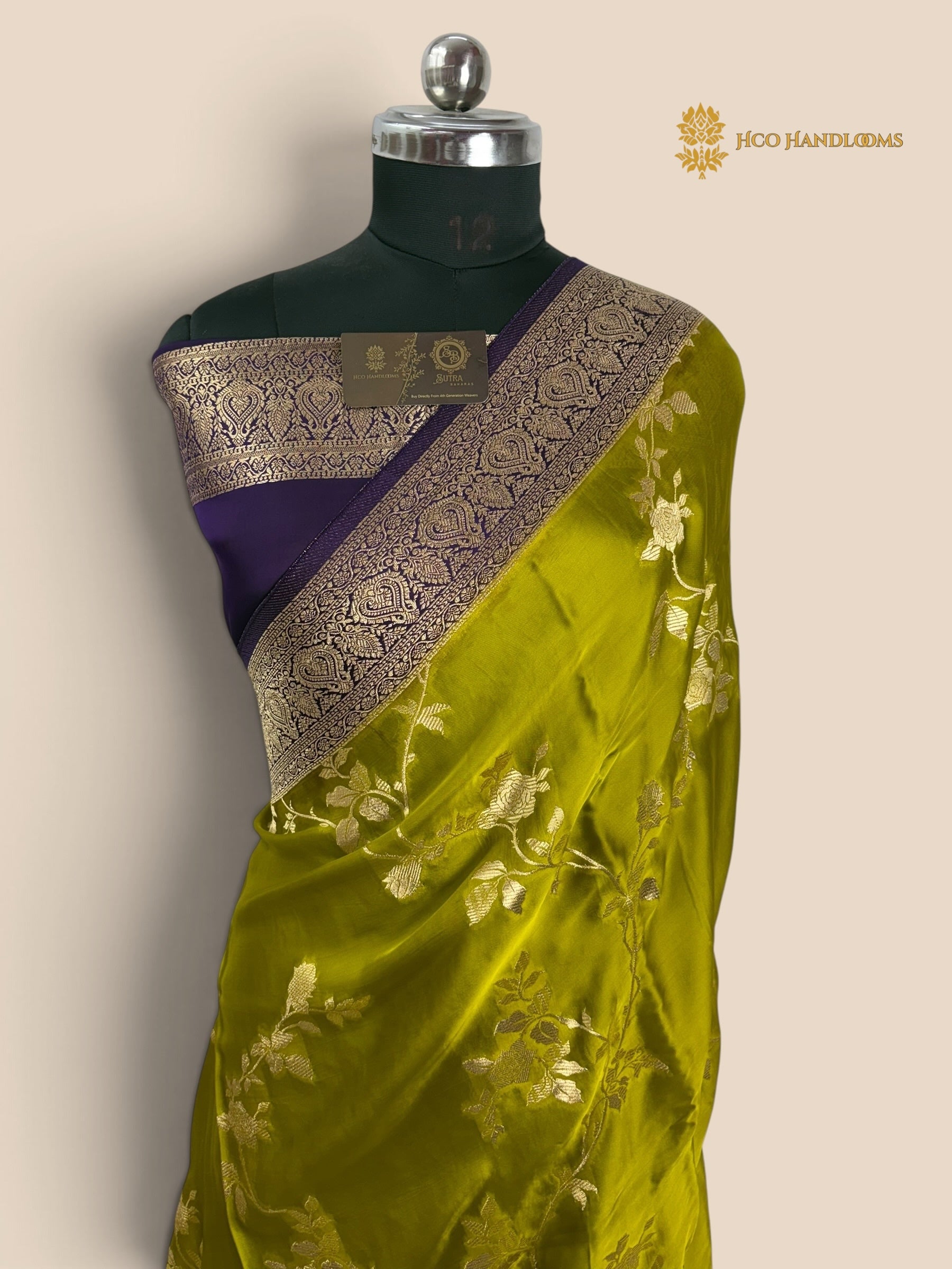 Premium Mashru Crepe Silk Banarasi Saree - All Over Floral Jaal
