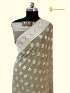 Gray Pure Khaddi Georgette Silk Handloom Banarasi Saree
